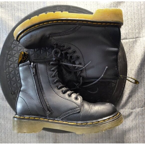 Dr Martens kids Laced Zip Up Gloss Black Shoes Boots 1460 J 13 - Picture 6 of 16
